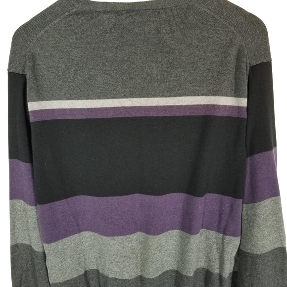 Perry Ellis Mens Sweater XL‎ Gray Black Purple Striped Long Sleeve Cotton Blend - Picture 9 of 11